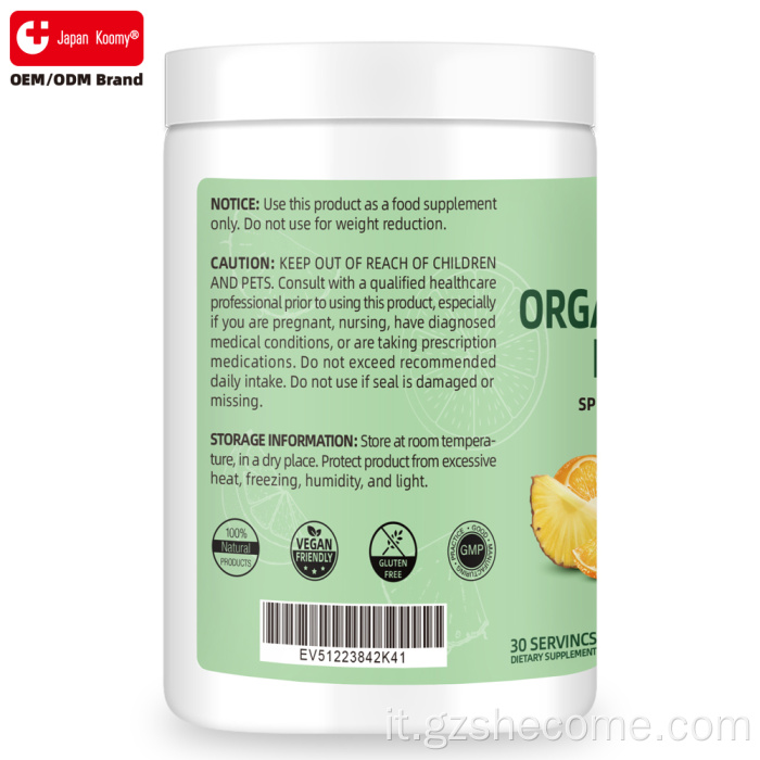 La polvere organica di Shecome Greens supporta la digestione e la salute dell'intestino